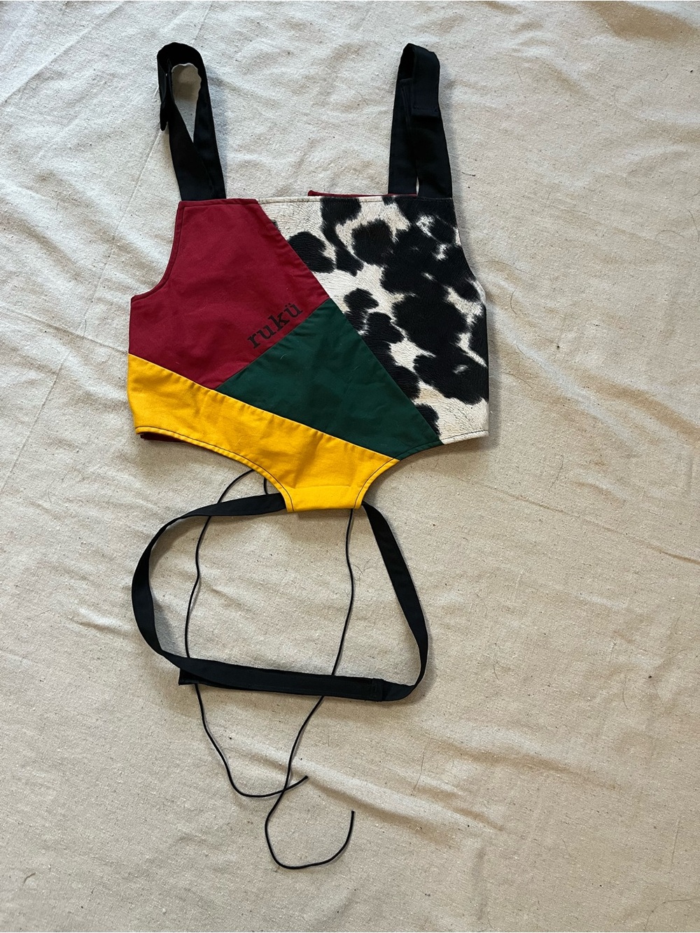 Ruku multicoloured crop red, green, yellow, horse hair corset top